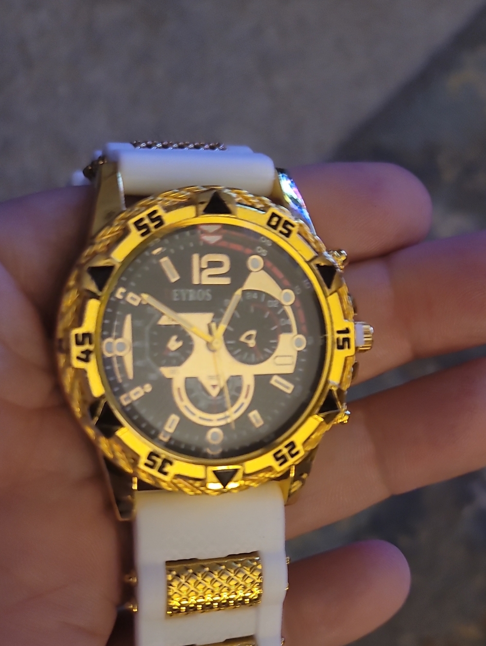 DEYROS Gold-Tone Chronograph Watch with White Strap